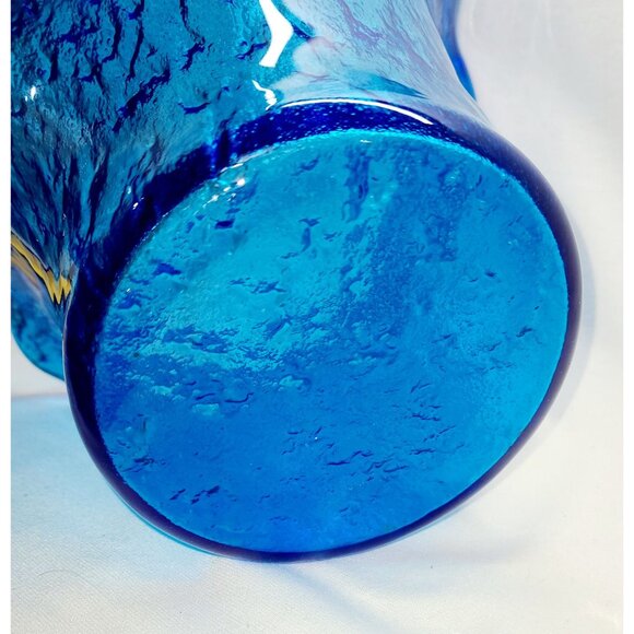 Murero Italian Recycled Glass handkerchief vase/bowl in deep aqua, Empoli Italy - Picture 2 of 7